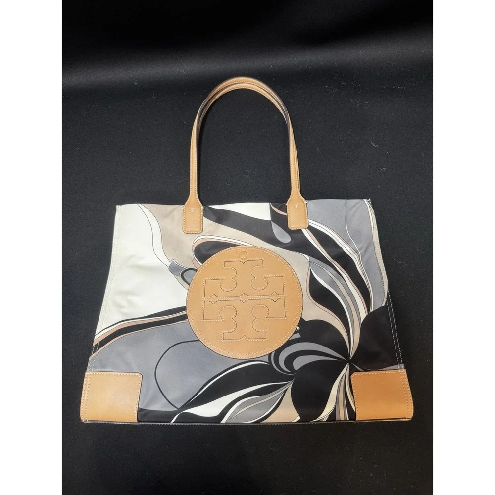 Tory Burch Ella Printed Tote Neutral Tulip Swirl Large 88237 Designer Bag